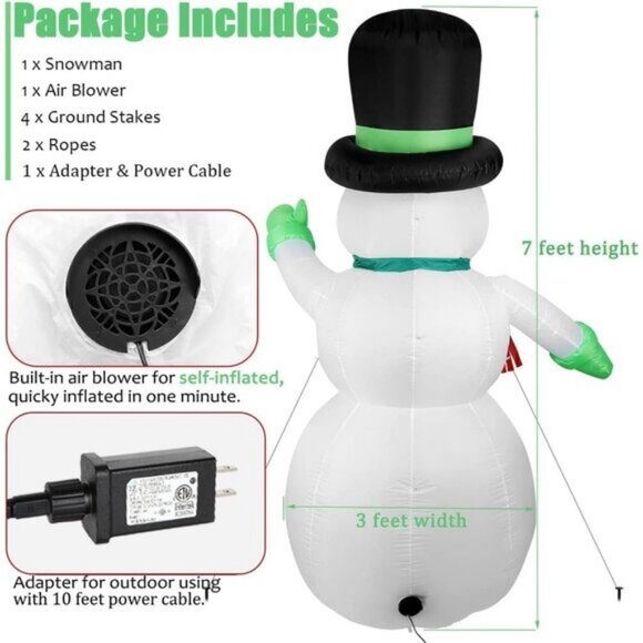 🆕7FT Christmas Inflatable Snowman Outdoor Gift Bag Blow up LED Decorations - Picture 5 of 8